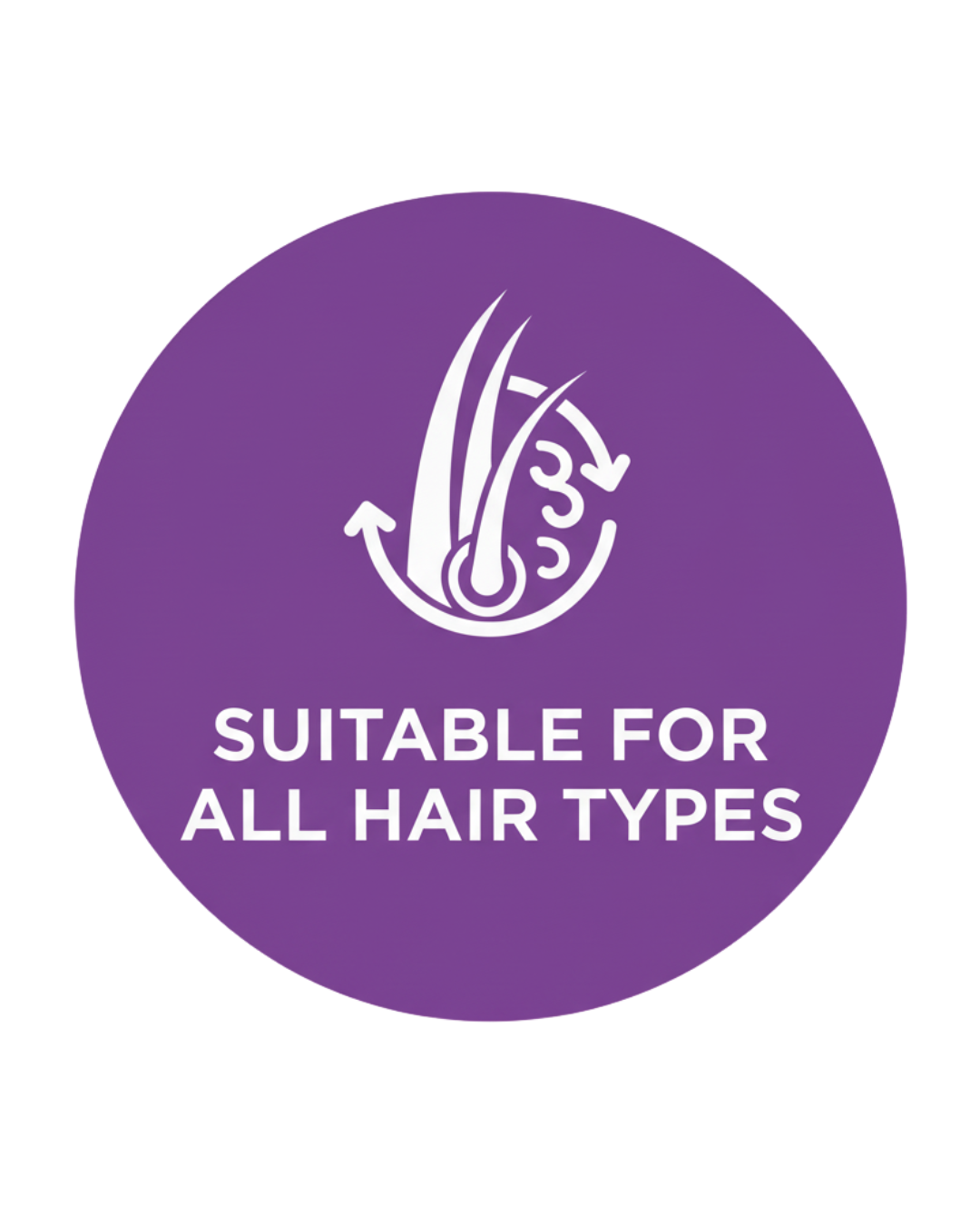 Zulfé Hair Oil suitable for all hair types badge with purple circular design

